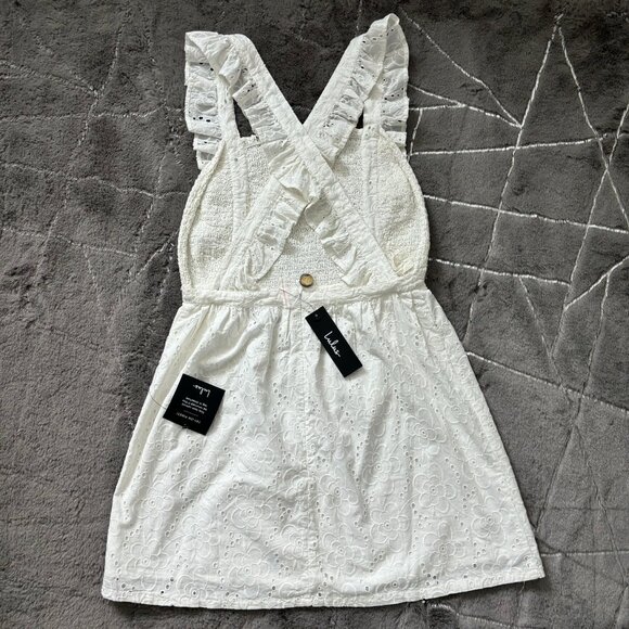 NWT Lulus Sweet Bliss White Eyelet Ruffled Backless Mini Dress Small - Picture 7 of 10
